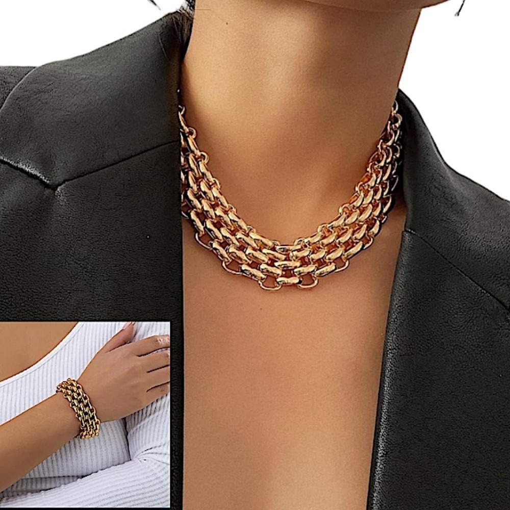 Exaggerated Gold Chain Link Necklace Clavicle Choker Lacteo
